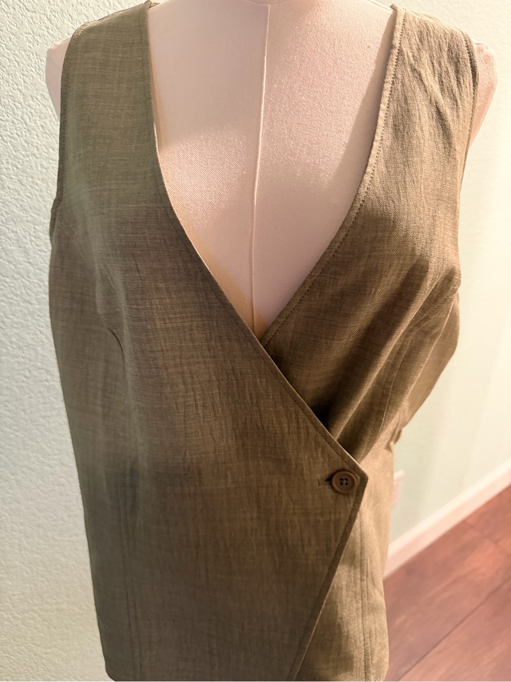 Max Studio London Olive Linen Blend Vest & Wide Leg Pant Set Top XL,Pants Large - Picture 10 of 13